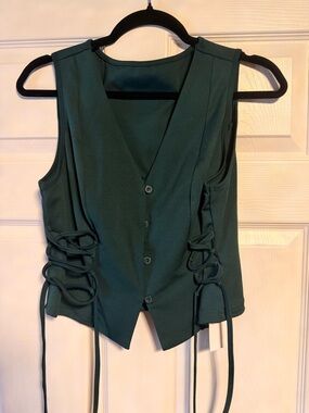 Dark Green Lace-Up Sleeveless Vest Top